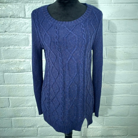 Cato blue heather pullover tunic sweater with front off- center notch, sz L - Picture 1 of 5